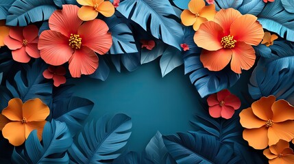 Obraz premium Colorful illustration of 3D flowers for wallpaper decoration or background design, featuring creative textures and drawings of graphic floral plants with blooming tropical botany