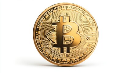 Bitcoin. Golden coin isolated on white background. Cryptocurrency and digital currency technology