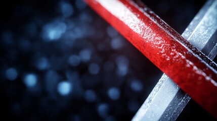 a close up of a red and white stripe on a black background