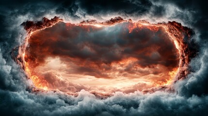 Fototapeta premium A hole in the clouds with a bright orange light coming out of it