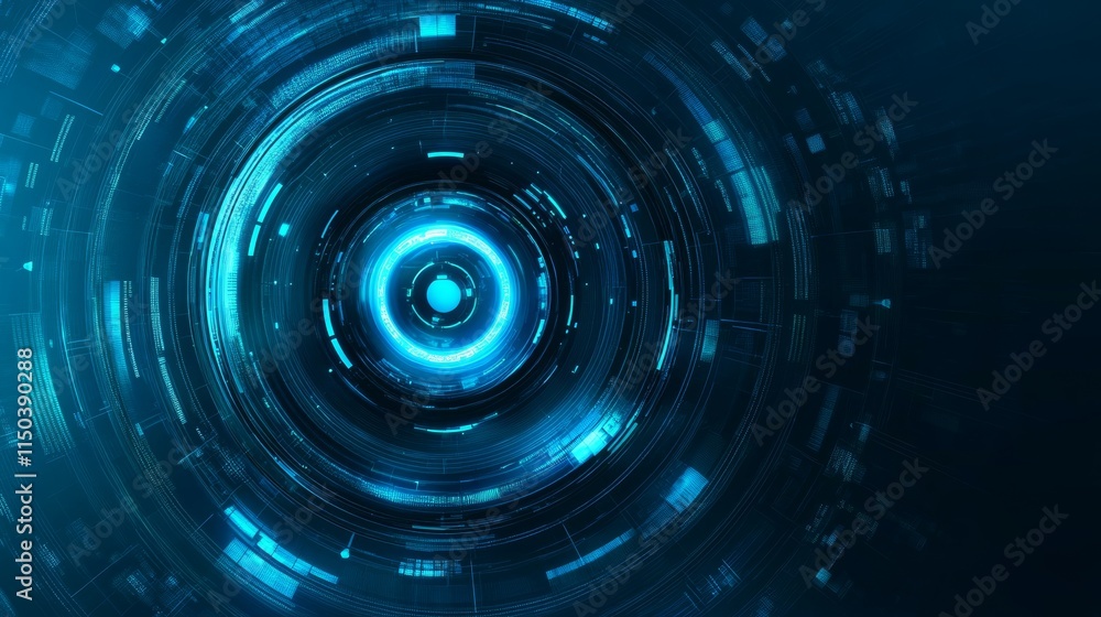 Poster abstract blue circular digital background with glowing lines and patterns creating a futuristic atmo
