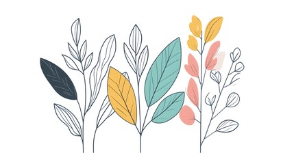Stylish abstract foliage design with pastel leaves and branches