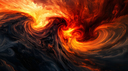 A surreal sky filled with swirling shades of vermilion and scarlet during a fiery sunset.