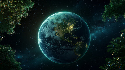 Obraz premium Earth in Space Surrounded by Lush Greenery and Bright Oceans