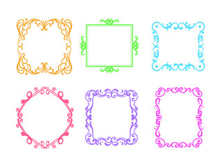 Vintage colorful frame border ornament decorate floral isolated set. Vector flat graphic design illustration