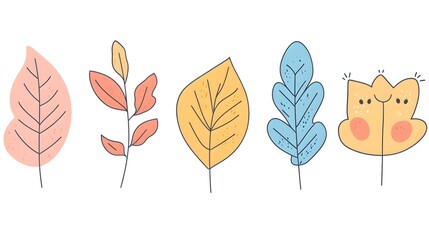 Colorful Autumn Leaves Collection Featuring A Happy Leaf