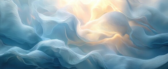 Fototapeta premium Ethereal blue and gold abstract waves with soft textures and gentle light transitions