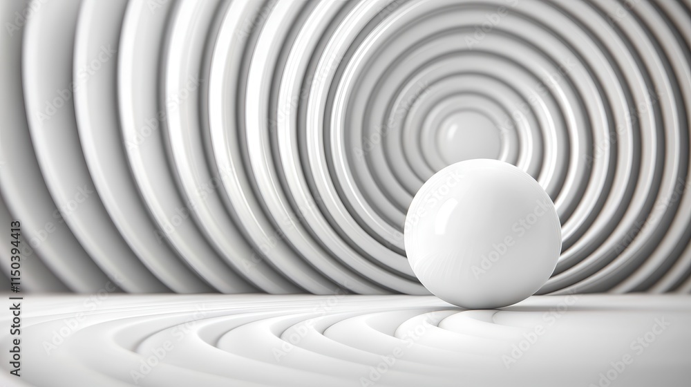 Poster abstract white sphere surrounded by circular wave patterns