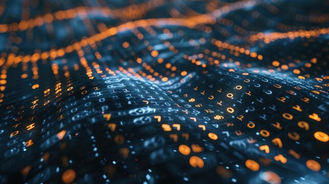 Abstract money growth with digital binary codes forming a rising chart