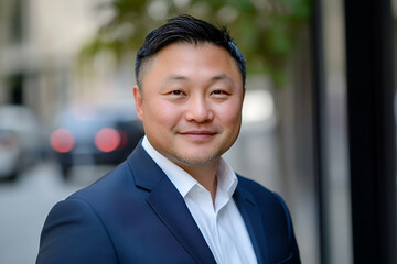 A skilled professional, dressed in a sharp suit, enjoys a bright day in the city streets
