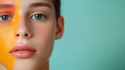 Close up of person with vibrant colors on their face and smooth skin