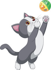 cartoon cute cat playing with a toy ball