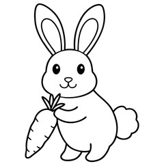 A bunny holding a carrot line art illustration