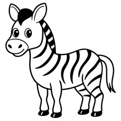 A happy zebra standing in a grassy field line art illustration