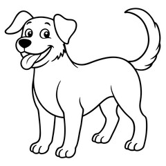 A happy dog wagging its tail line art illustration