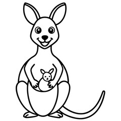 A cute kangaroo with a baby line art illustration
