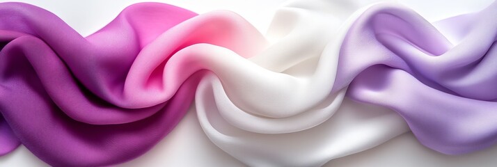 Obraz premium A gentle abstract background featuring flowing fabric in shades of pink, white, and purple, creating a soft, serene atmosphere