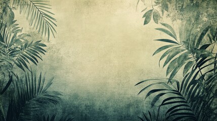 Retro mural photo wallpaper jungle and graceful leaves tropical forest vintage background graphics painting art