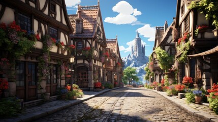 Fototapeta premium Charming Medieval Village Street Scene