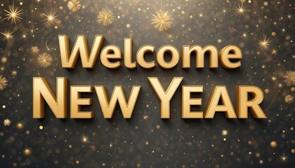 Welcome New Year - 3D Text with Gold Design