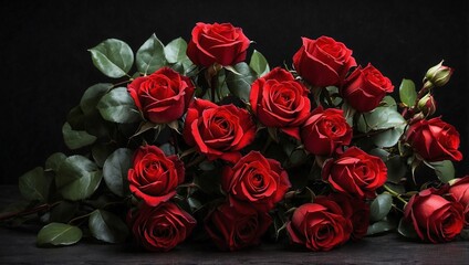 Obraz premium Elegant Red Roses Against Black Background