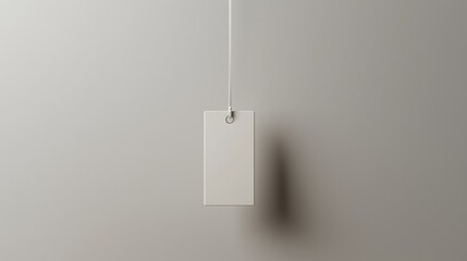 Plain Rectangular White Tag Hanging Against Neutral Gray