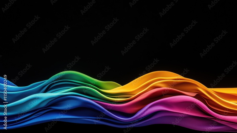 Poster colorful fluid waves on black background creating dynamic visuals