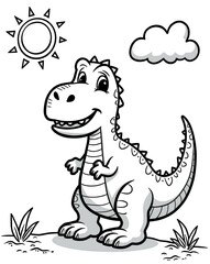 Naklejka premium Cute Cartoon Dinosaur on Sunny Day