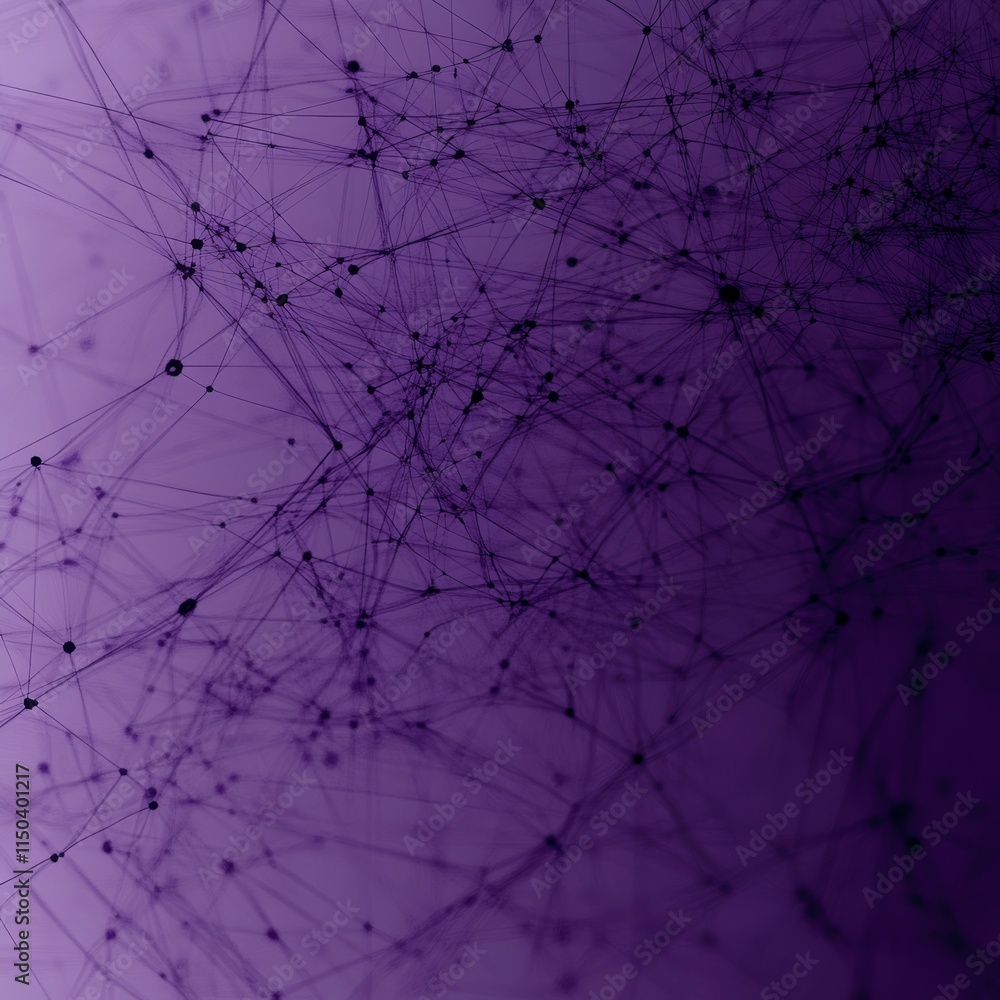 Poster abstract patterns of interconnected lines and nodes against a purple background illustrating a netwo