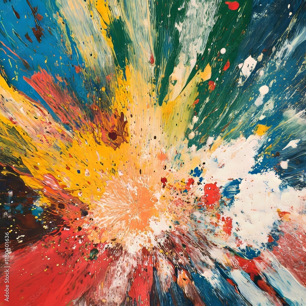 Poster vibrant explosion of colors showcases dynamic abstract art created with energetic brush strokes and 