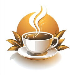Obraz premium A steaming cup of coffee with golden leaves
