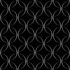 Vector seamless texture. Black and white  pattern. Modern geometric background with shaped tiles of dots.