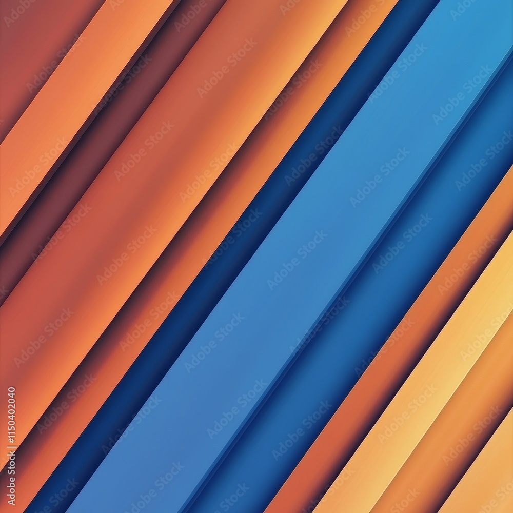Poster abstract composition of colorful diagonal stripes in shades of blue and orange, creating a vibrant a