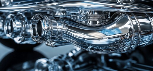 Fototapeta premium Close-up of shiny chrome pipes and tubes.