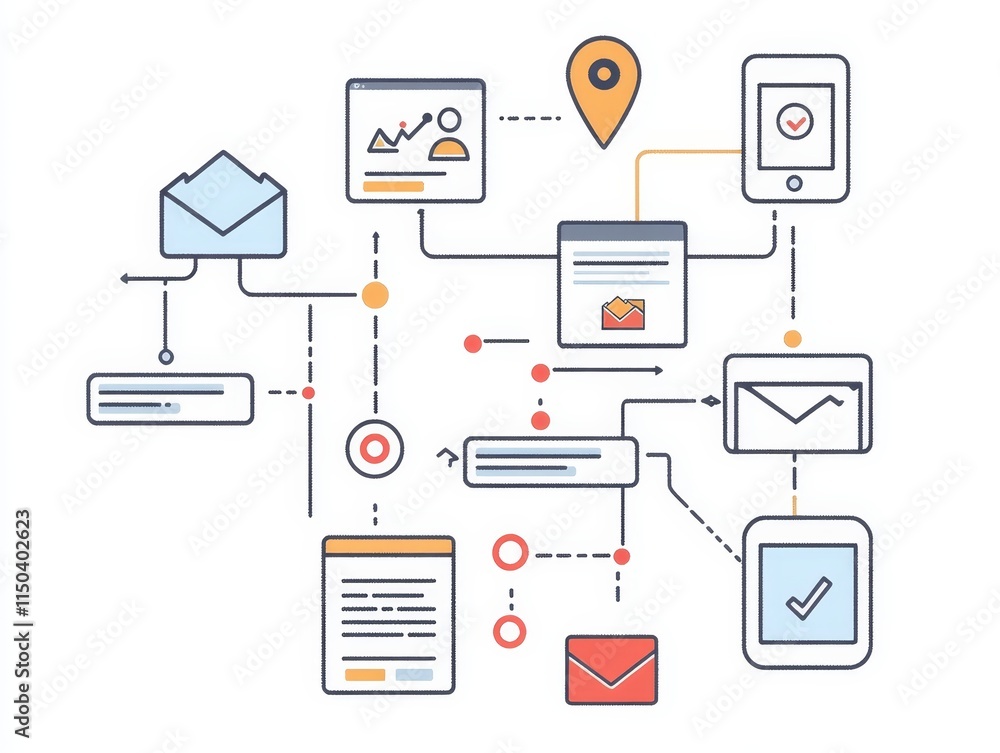Poster flowchart illustrating the process of digital communication and information exchange in a business c