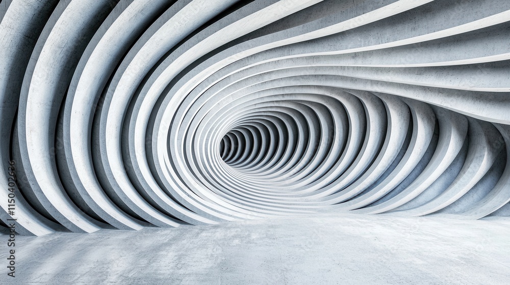 Poster abstract architectural design with curved concrete waves and depth