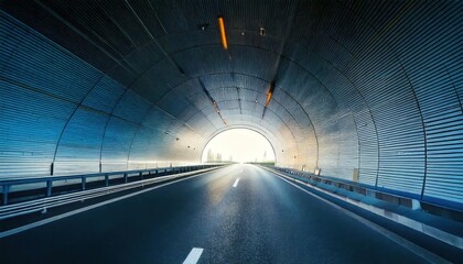 view from inside very long tunnel on highway