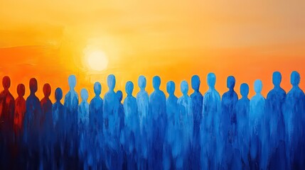 Silhouetted figures at sunset, depicting community, unity, and hope.