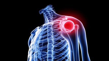 Shoulder pain in medical illustration style depicted in the shoulder area for Adobe Stock title