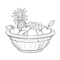 fruits basket coloring page illustration, outline vector design