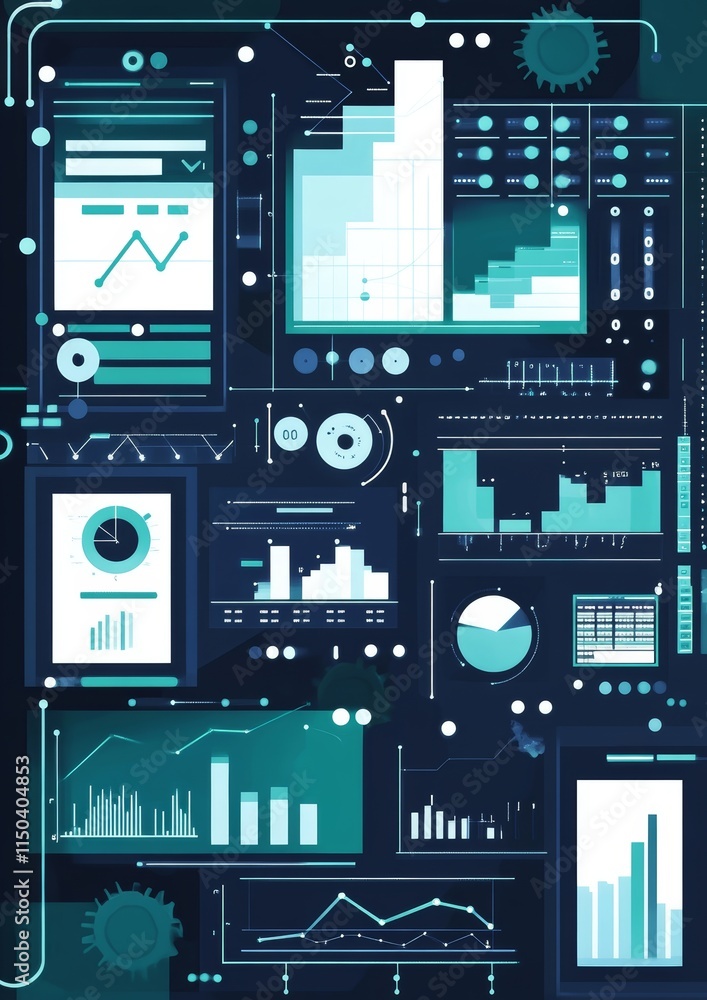 Poster data analysis dashboard showcasing various graphs and charts for visual representation of metrics an