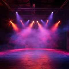 Vibrant Stage With Colorful Lighting and Smoke Effects at a Live Performance Venue During an Evening Event