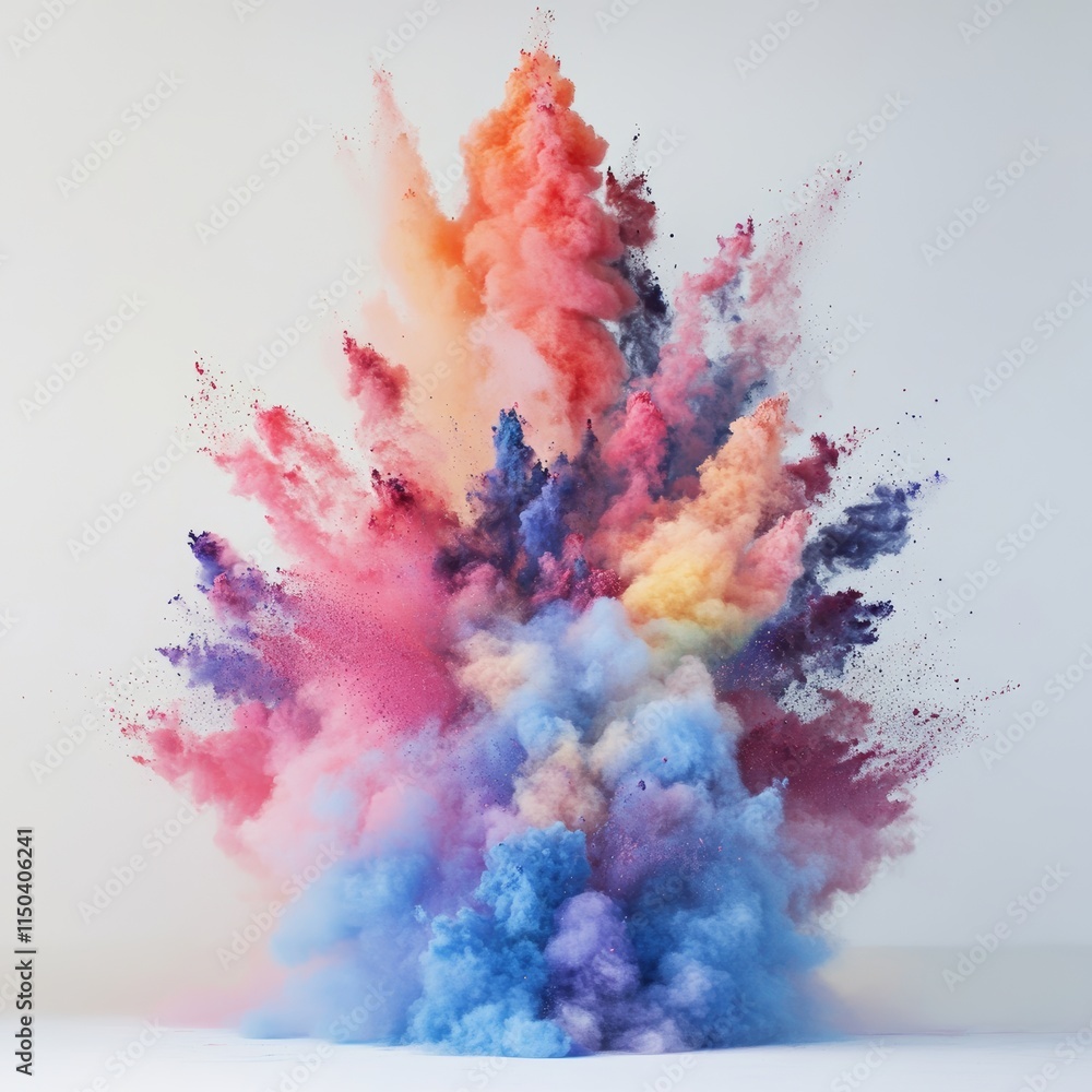 Poster vibrant explosion of colored powder creating a captivating display of hues in a bright, spacious set