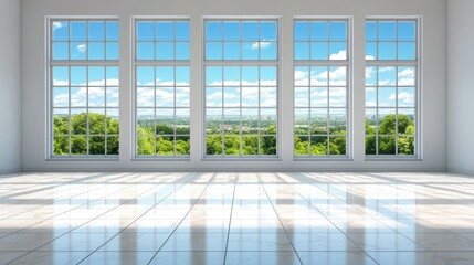 Bright and Airy Empty Room with Large Windows and Scenic View