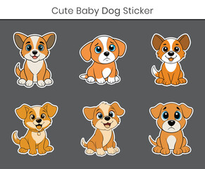 Obraz premium A cute puppy cartoon sticker vector. Cute baby dog flat illustration on white background