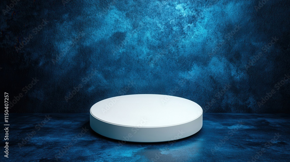 Poster minimalist round display platform on blue textured background