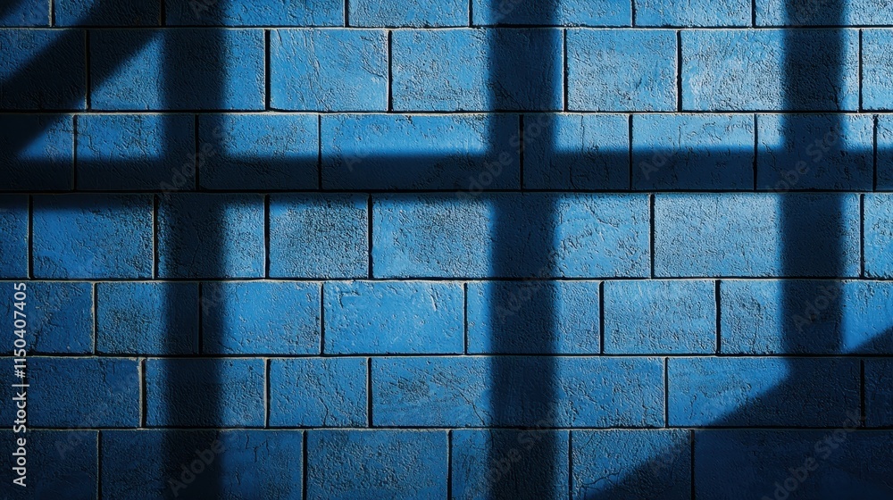 Poster blue wall with shadows casting unique patterns and textures