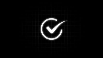 Glowing check mark illustrations icon. Tick finishing confirm yes, right ,ok sign animated on black background. Check mark symbol. approved tick mark icon, success, correct concept.