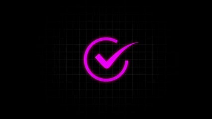Glowing check mark illustrations icon. Tick finishing confirm yes, right ,ok sign animated on black background. Check mark symbol. approved tick mark icon, success, correct concept.