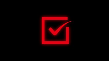 Glowing check mark illustrations icon. Tick finishing confirm yes, right ,ok sign animated on black background. Check mark symbol. approved tick mark icon, success, correct concept.